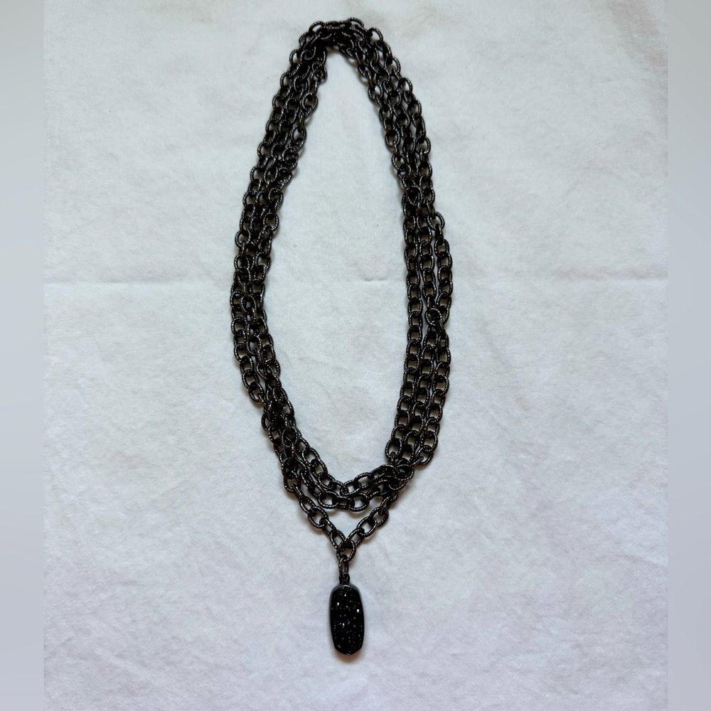 Elegant Black Chain Necklace with Black Druzy